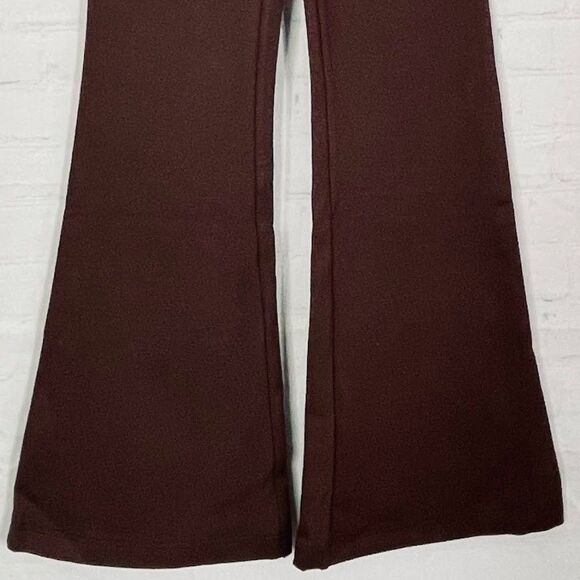 OGL Ponte High Rise Flared Pants Womens Size XS Brown Slimming Flat Front Pullon - Picture 4 of 13